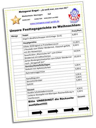 Festtagsgerichte-Speiseplan